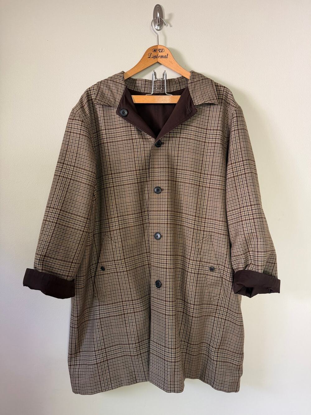 EUC Lauren Ralph Lauren plaid wool cotton houndstooth reversible jacket brown 3X